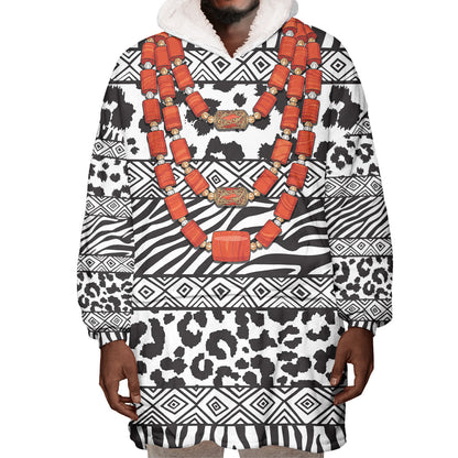 Nigeria Traditional Coral Bead Attire Wearable Blanket Hoodie African Tribal Element Wild Animal Skins