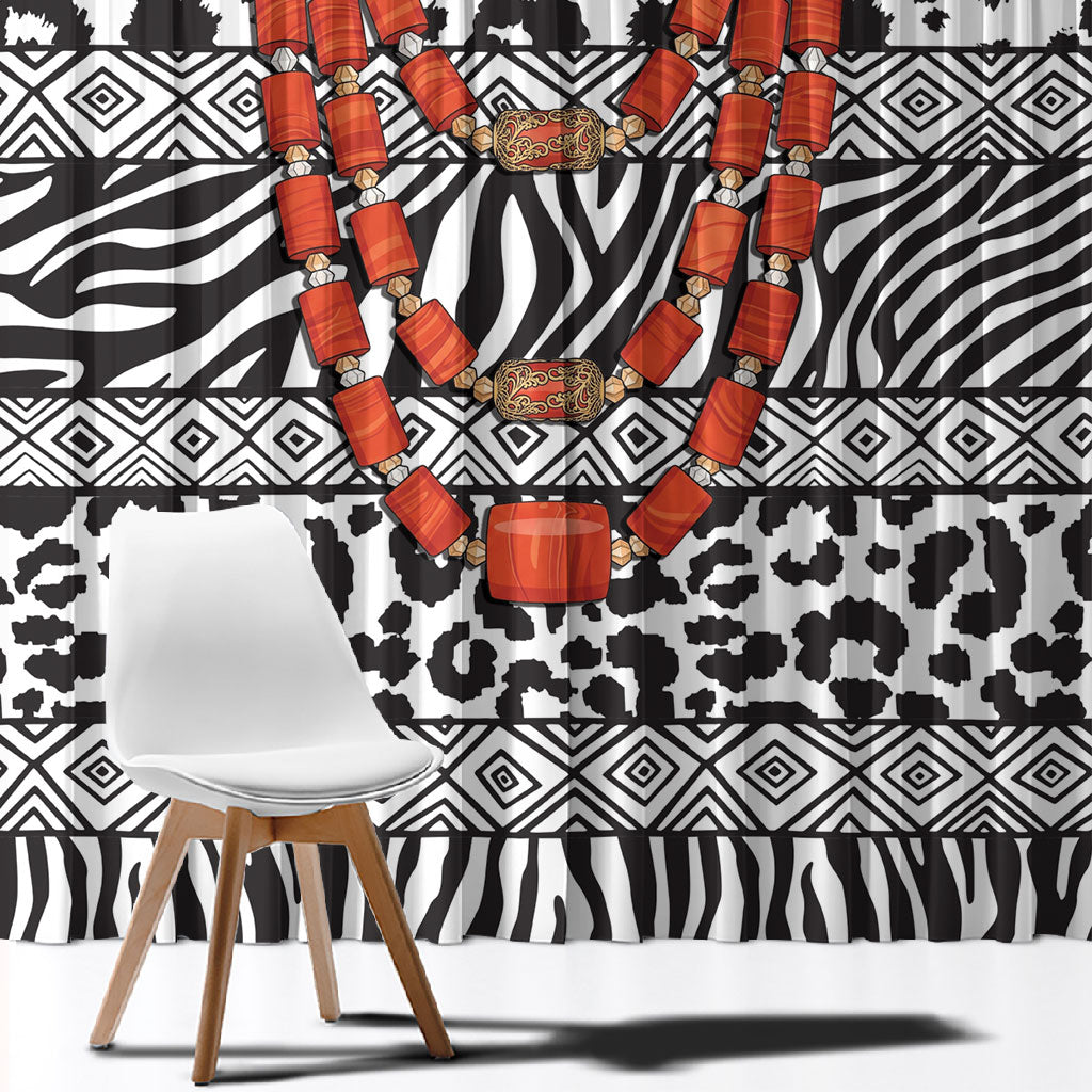 Nigeria Traditional Coral Bead Attire Window Curtain African Tribal Element Wild Animal Skins