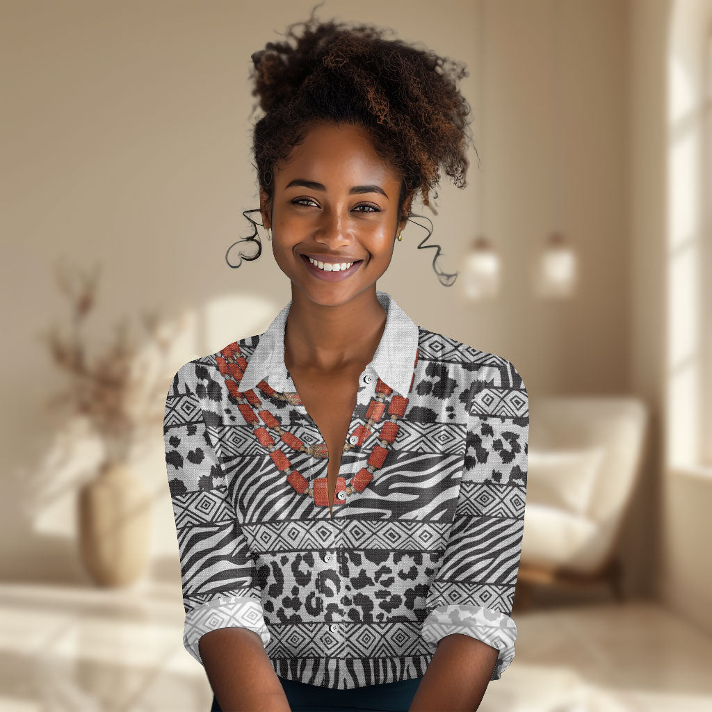 Nigeria Traditional Coral Bead Attire Women Casual Shirt African Tribal Element Wild Animal Skins