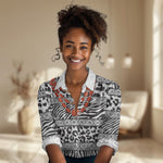 Nigeria Traditional Coral Bead Attire Women Casual Shirt African Tribal Element Wild Animal Skins