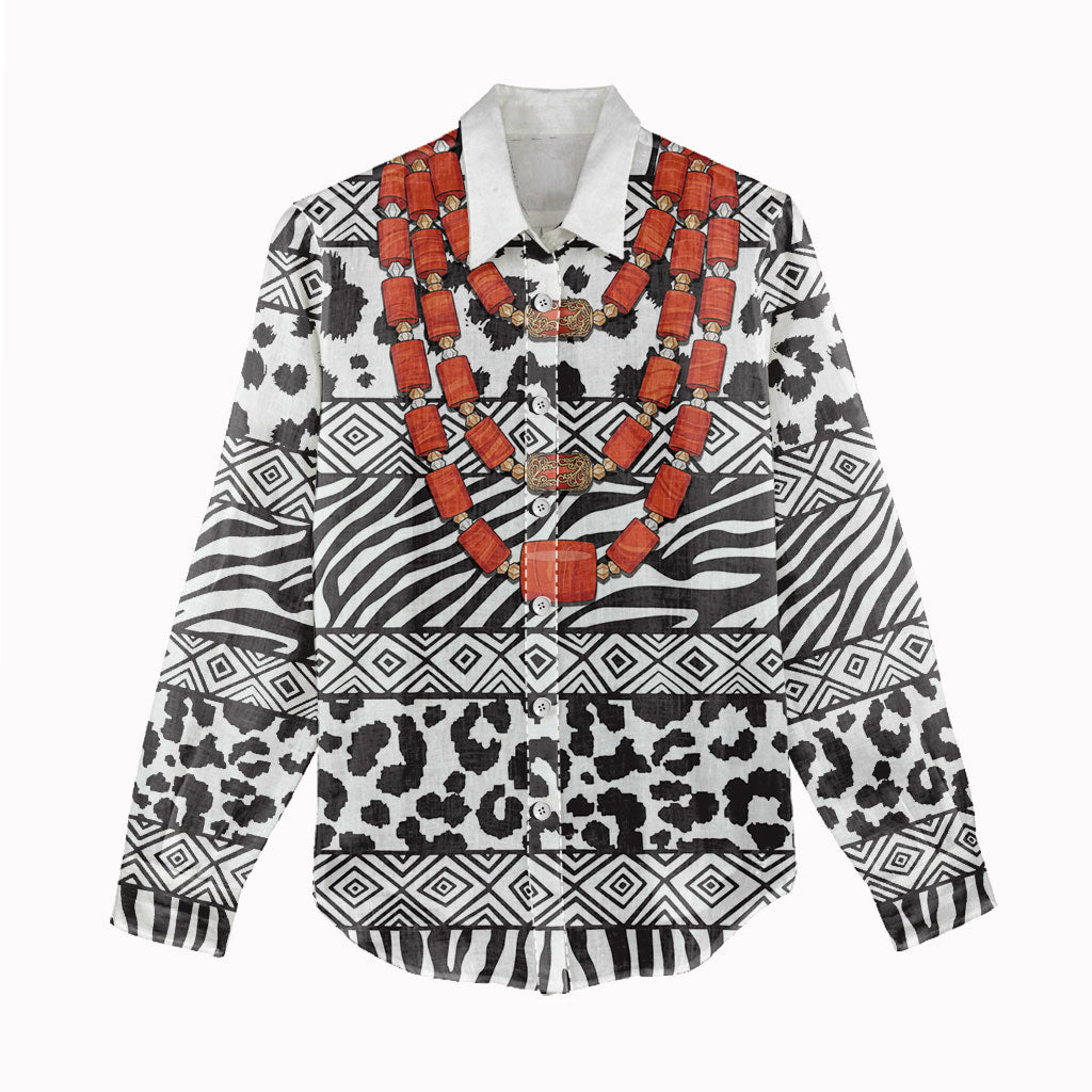 Nigeria Traditional Coral Bead Attire Women Casual Shirt African Tribal Element Wild Animal Skins