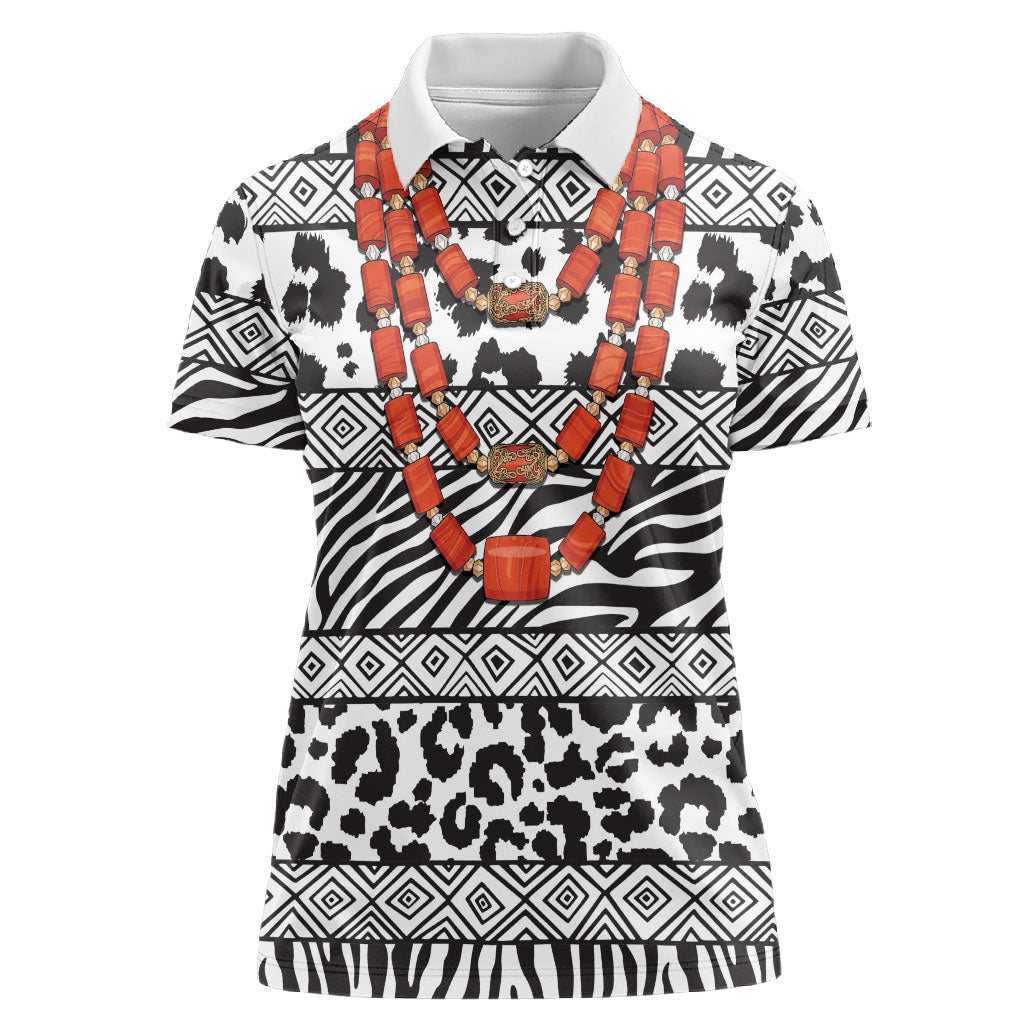 Nigeria Traditional Coral Bead Attire Women Polo Shirt African Tribal Element Wild Animal Skins