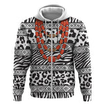 Nigeria Traditional Coral Bead Attire Zip Hoodie African Tribal Element Wild Animal Skins