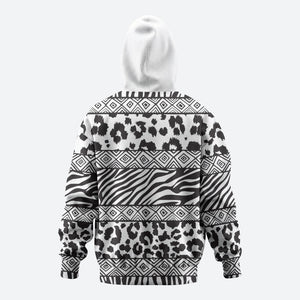 Nigeria Traditional Coral Bead Attire Zip Hoodie African Tribal Element Wild Animal Skins