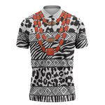 Nigeria Traditional Coral Bead Attire Zipper Polo Shirt African Tribal Element Wild Animal Skins