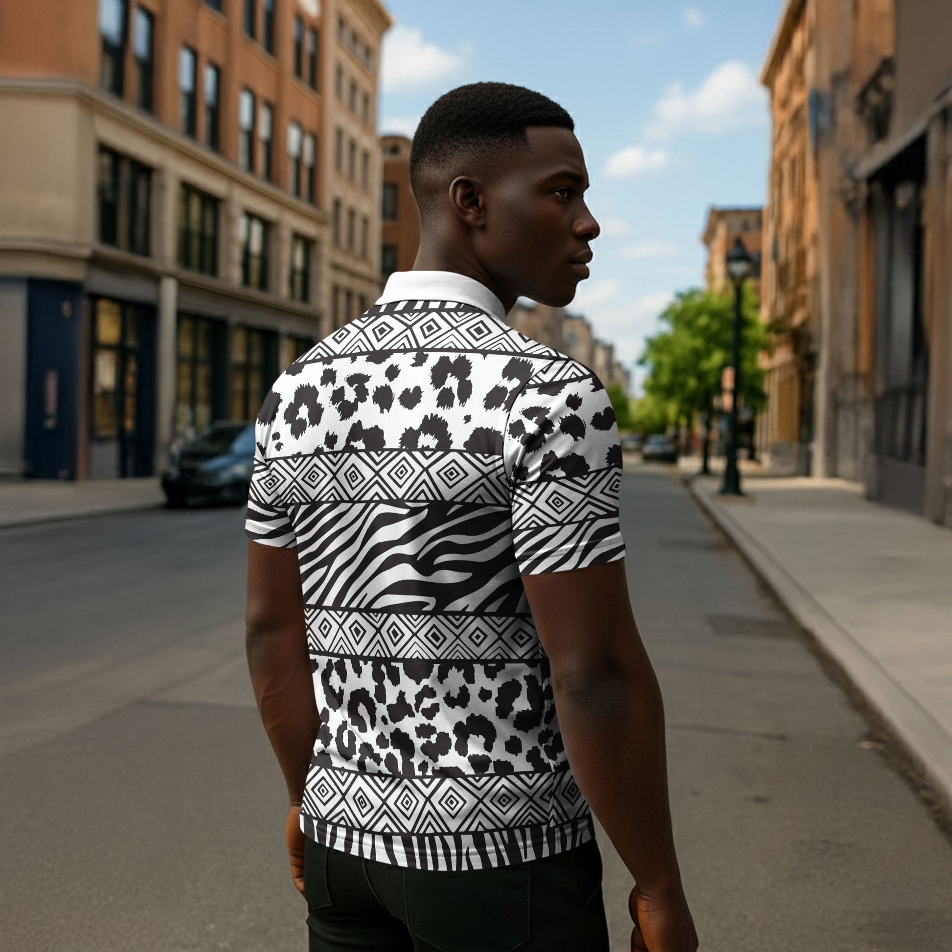 Nigeria Traditional Coral Bead Attire Zipper Polo Shirt African Tribal Element Wild Animal Skins