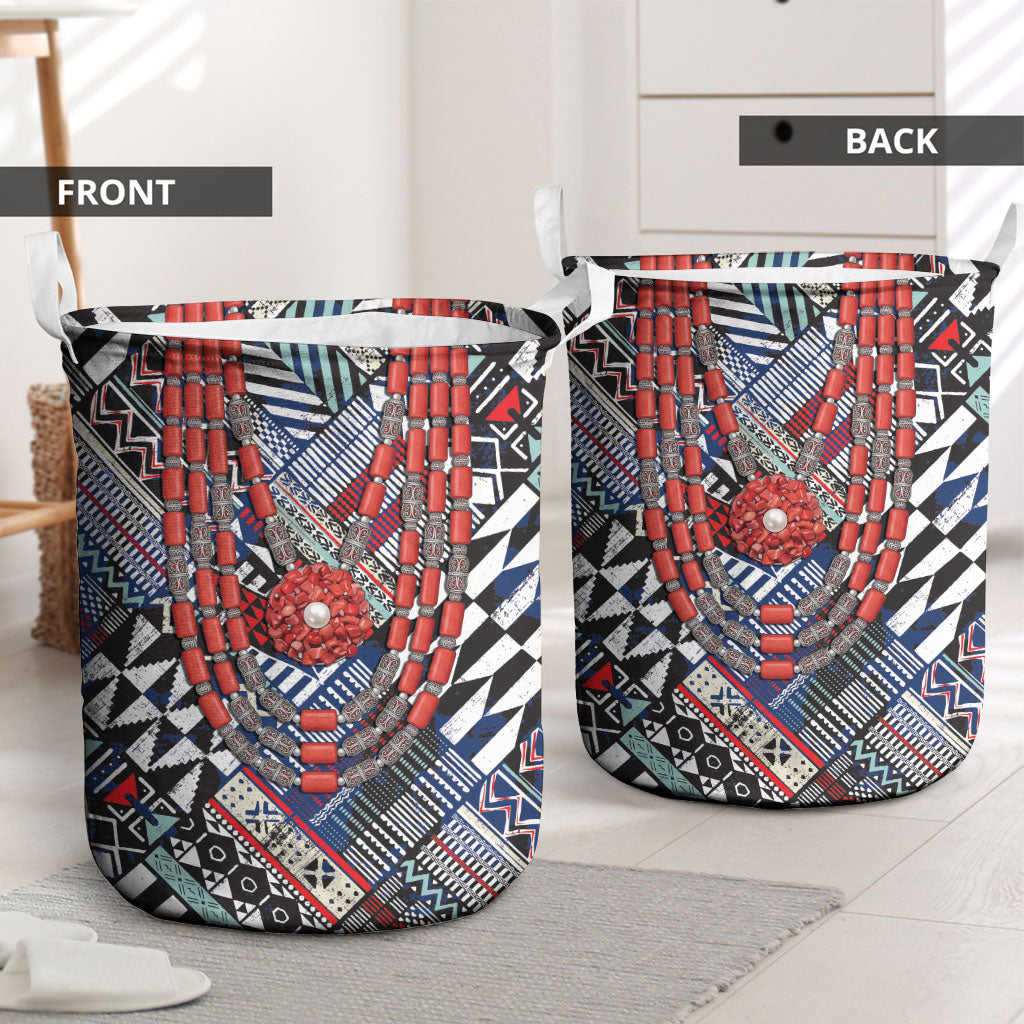 Nigeria Traditional Coral Bead Attire Laundry Basket Tribal African Style