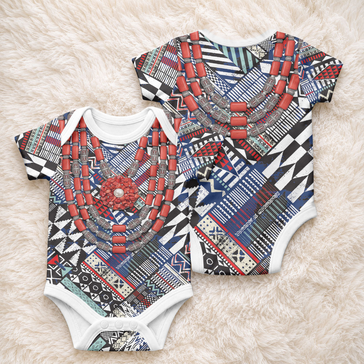 Nigeria Traditional Coral Bead Attire Baby Onesie Tribal African Style