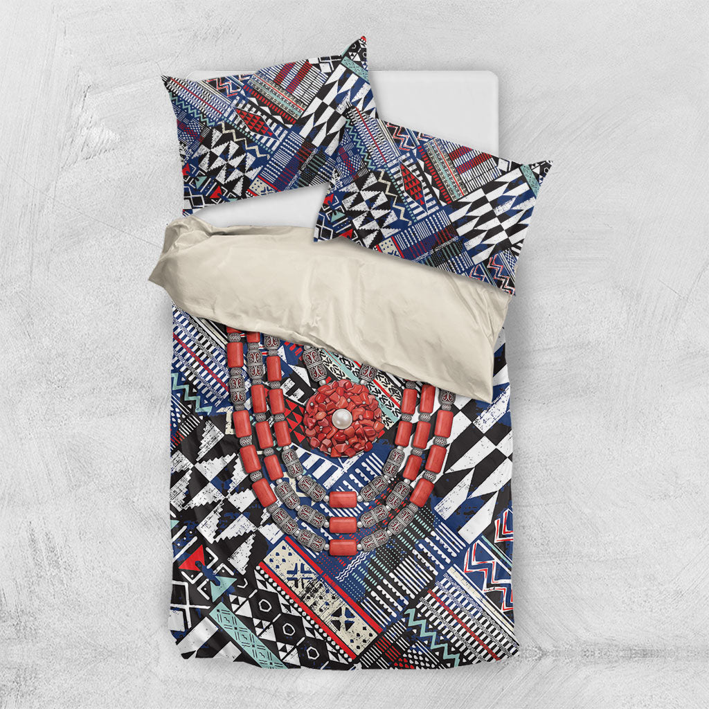 Nigeria Traditional Coral Bead Attire Bedding Set Tribal African Style