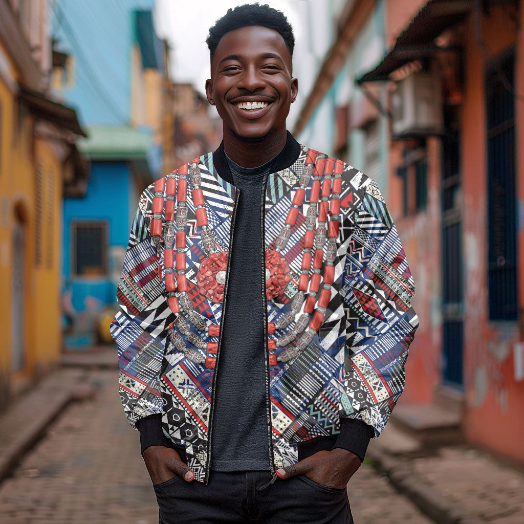 Nigeria Traditional Coral Bead Attire Bomber Jacket Tribal African Style
