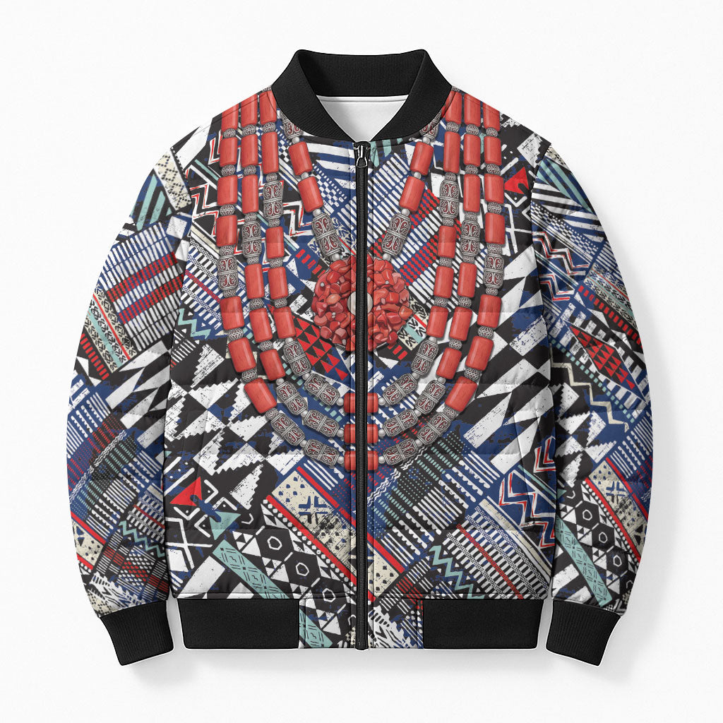 Nigeria Traditional Coral Bead Attire Bomber Puffer Jacket Tribal African Style