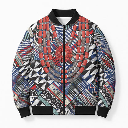 Nigeria Traditional Coral Bead Attire Bomber Puffer Jacket Tribal African Style