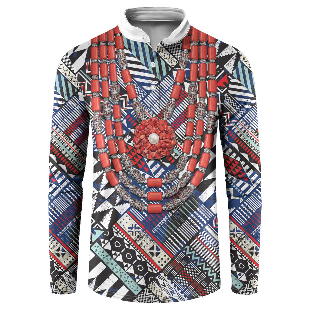 Nigeria Traditional Coral Bead Attire Button Sweatshirt Tribal African Style