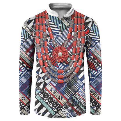 Nigeria Traditional Coral Bead Attire Button Sweatshirt Tribal African Style