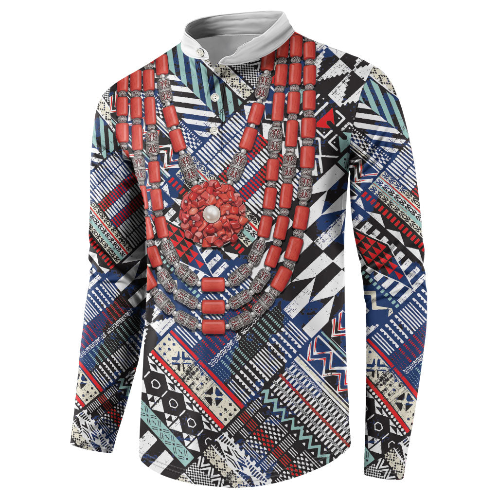 Nigeria Traditional Coral Bead Attire Button Sweatshirt Tribal African Style