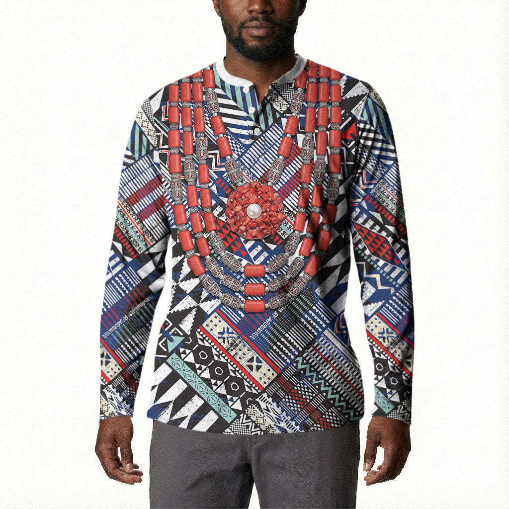 Nigeria Traditional Coral Bead Attire Button Sweatshirt Tribal African Style