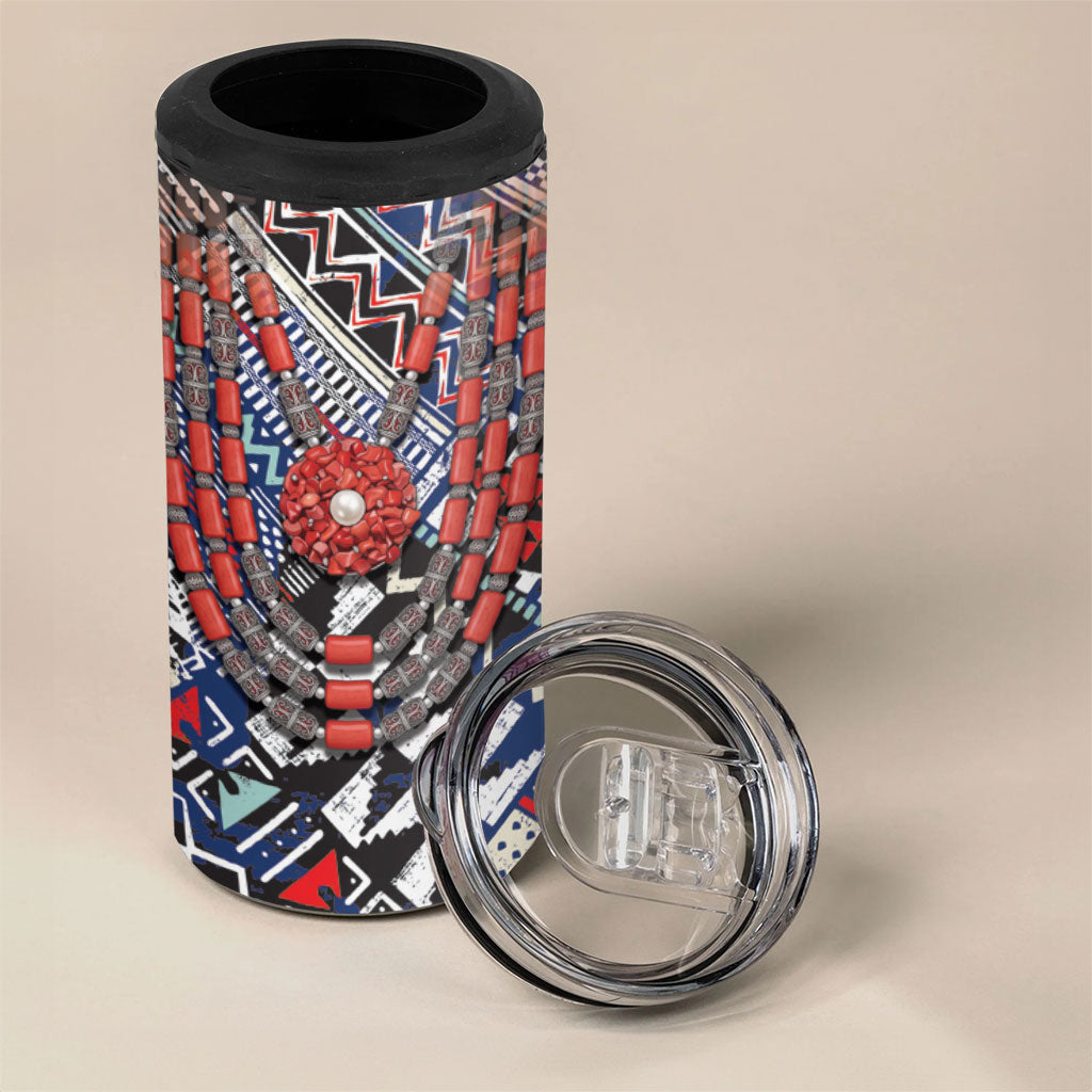 Nigeria Traditional Coral Bead Attire 4 in 1 Can Cooler Tumbler Tribal African Style