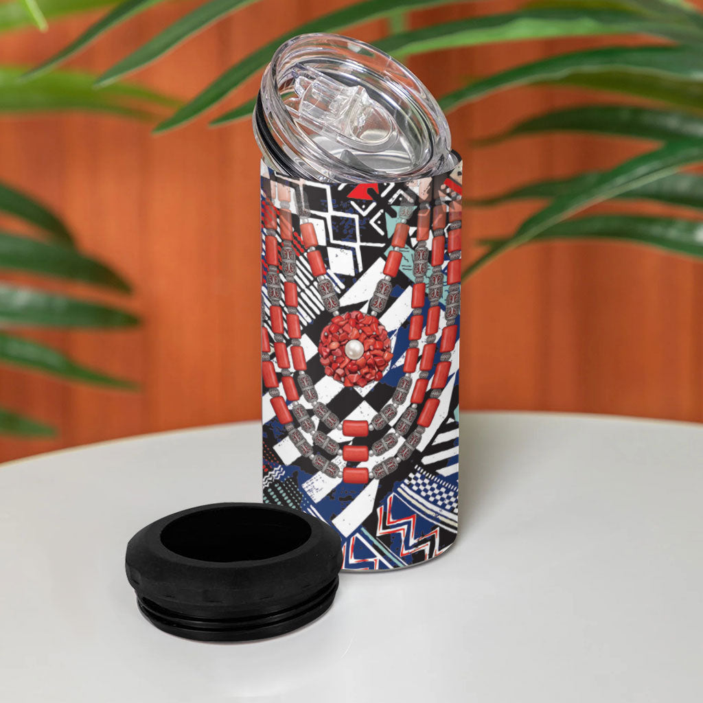 Nigeria Traditional Coral Bead Attire 4 in 1 Can Cooler Tumbler Tribal African Style