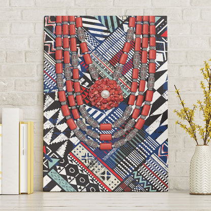 Nigeria Traditional Coral Bead Attire Canvas Wall Art Tribal African Style