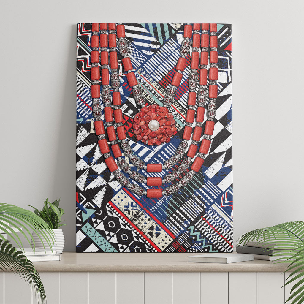 Nigeria Traditional Coral Bead Attire Canvas Wall Art Tribal African Style