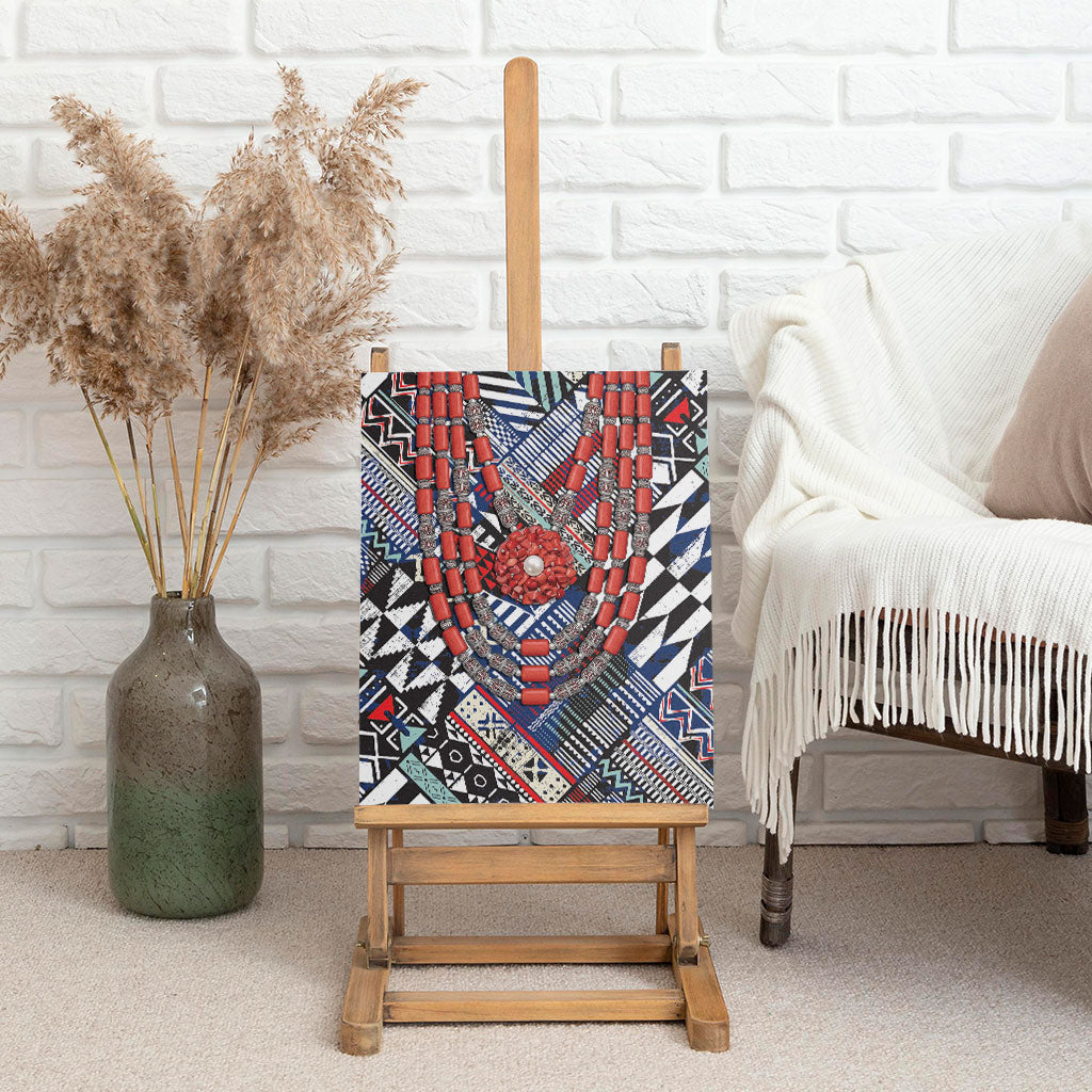 Nigeria Traditional Coral Bead Attire Canvas Wall Art Tribal African Style