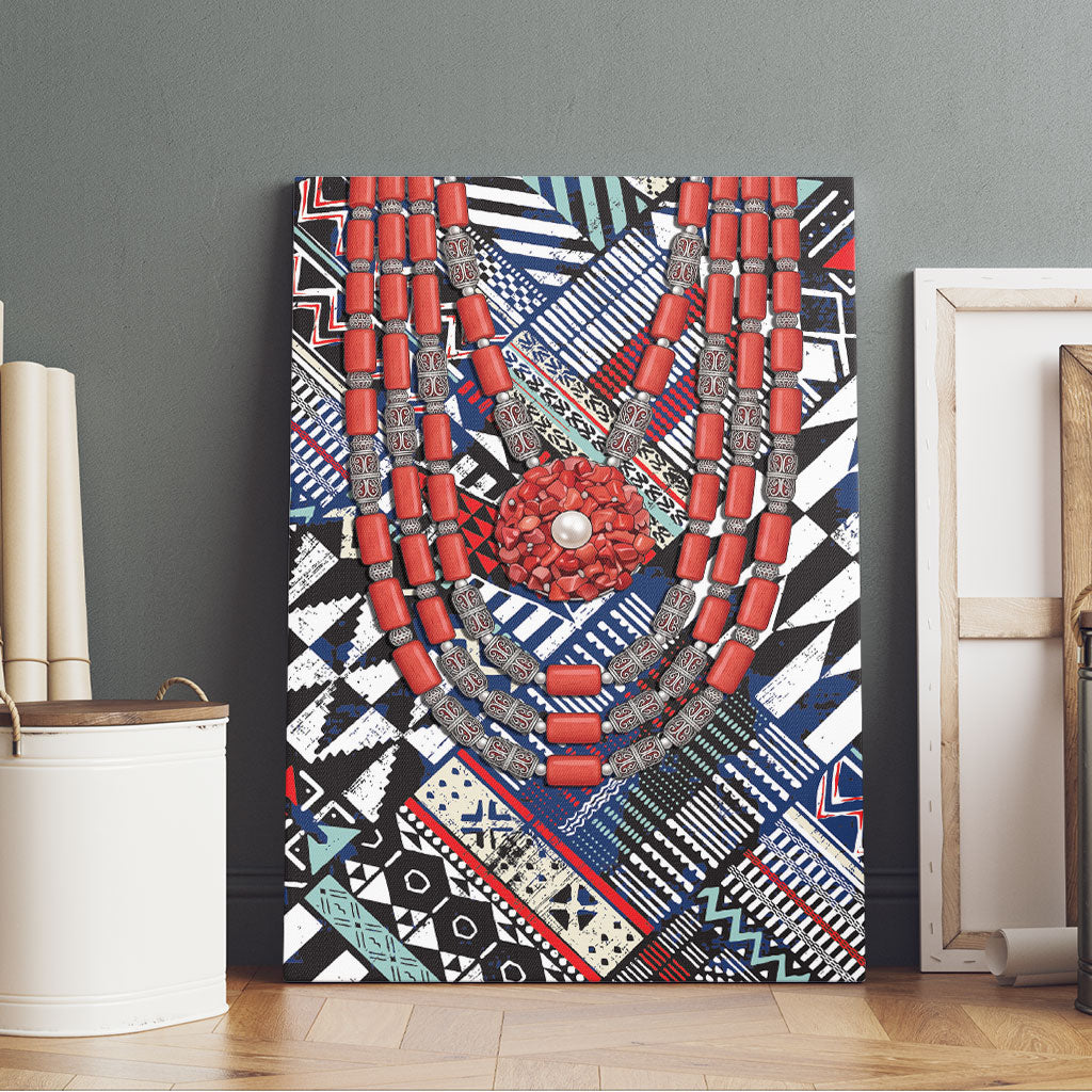 Nigeria Traditional Coral Bead Attire Canvas Wall Art Tribal African Style