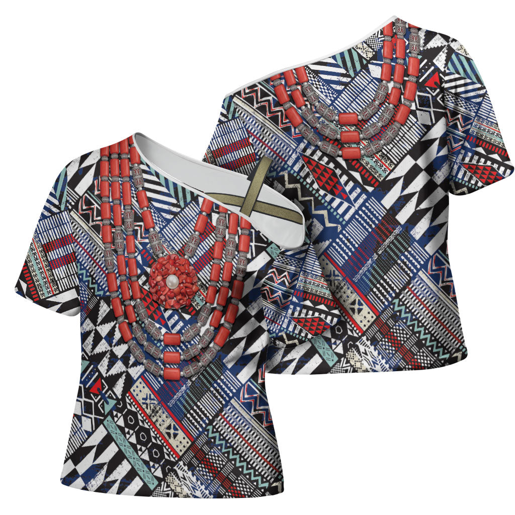 Nigeria Traditional Coral Bead Attire Cross Shoulder Shirt Tribal African Style