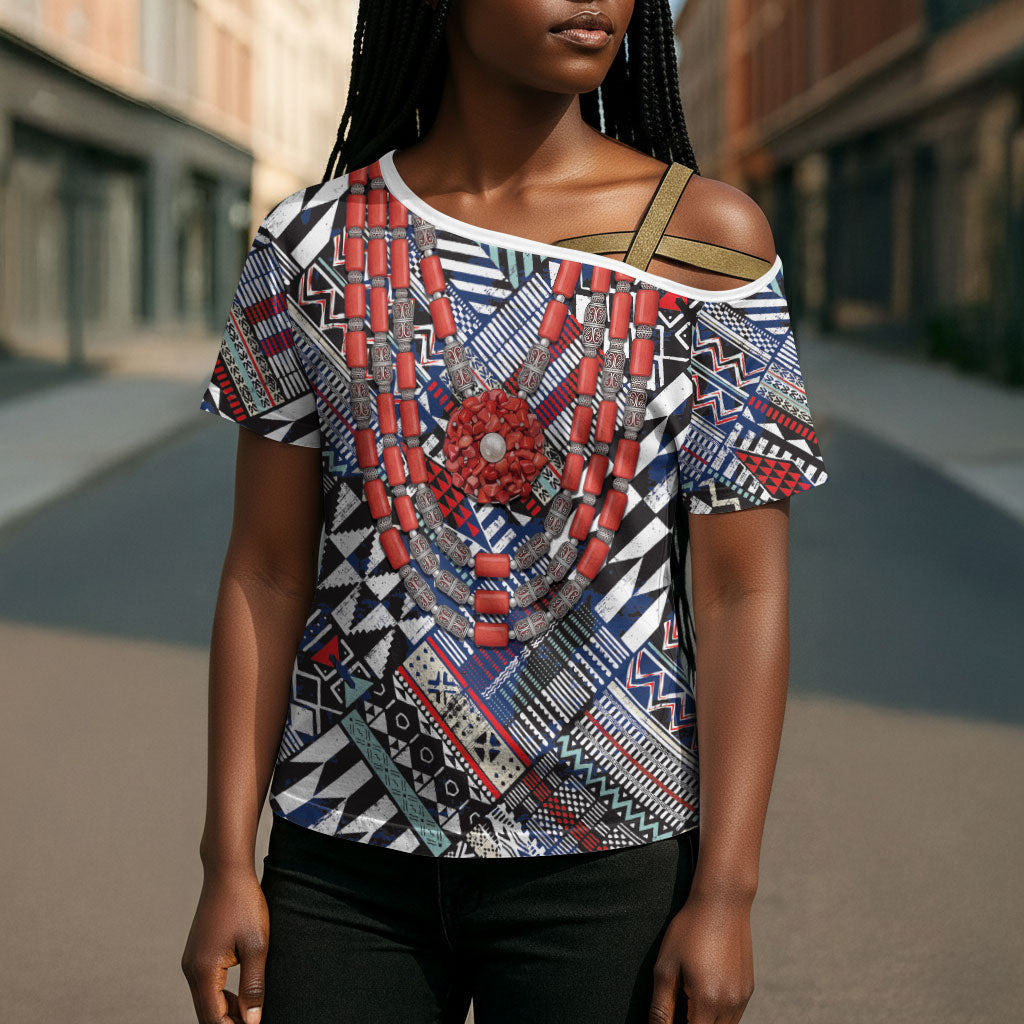 Nigeria Traditional Coral Bead Attire Cross Shoulder Shirt Tribal African Style