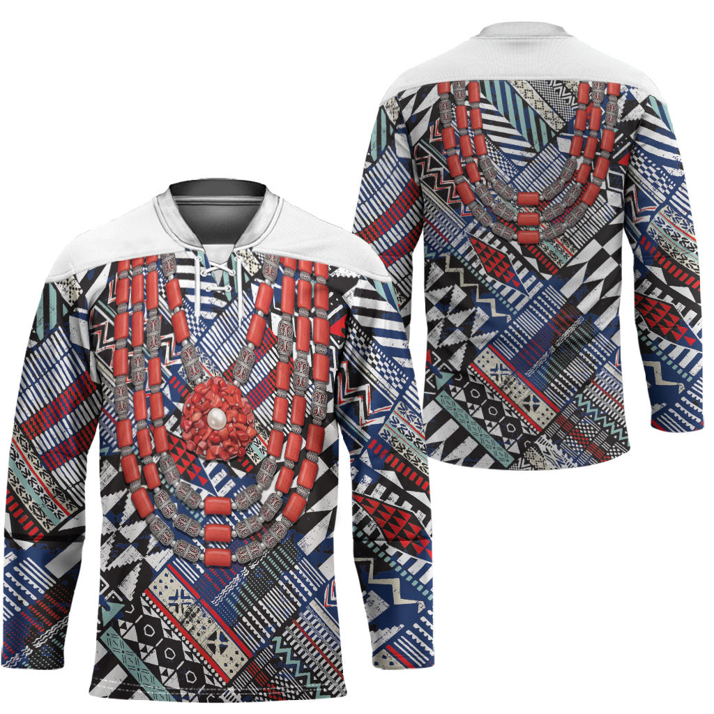 Nigeria Traditional Coral Bead Attire Hockey Jersey Tribal African Style