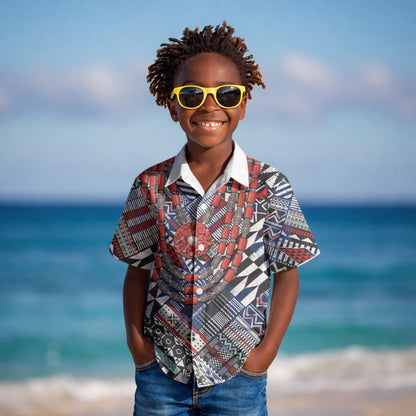 Nigeria Traditional Coral Bead Attire Kid Hawaiian Shirt Tribal African Style