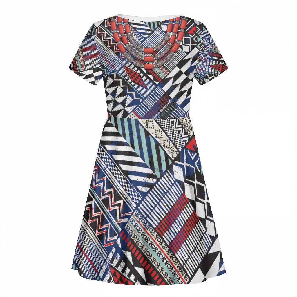 Nigeria Traditional Coral Bead Attire Kid Short Sleeve Dress Tribal African Style