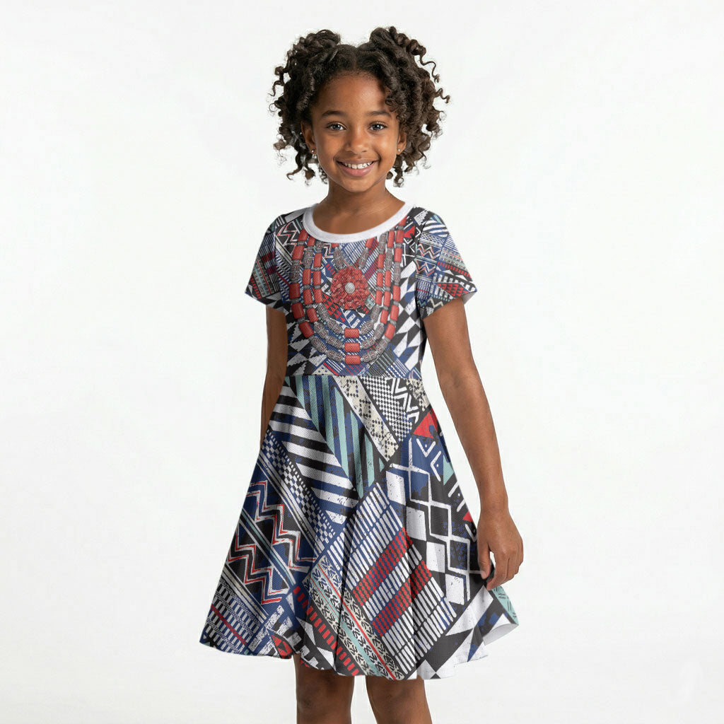 Nigeria Traditional Coral Bead Attire Kid Short Sleeve Dress Tribal African Style