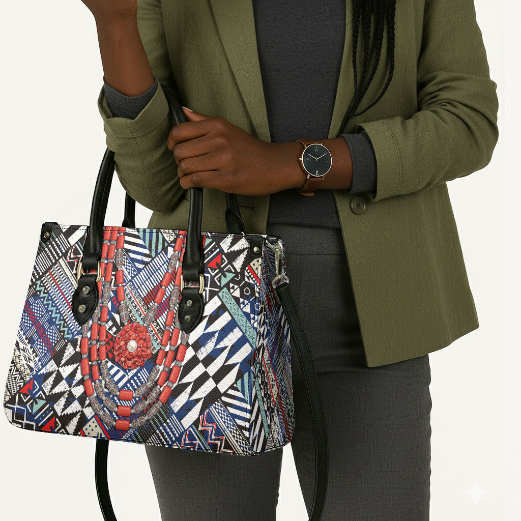 Nigeria Traditional Coral Bead Attire Leather Bag Tribal African Style