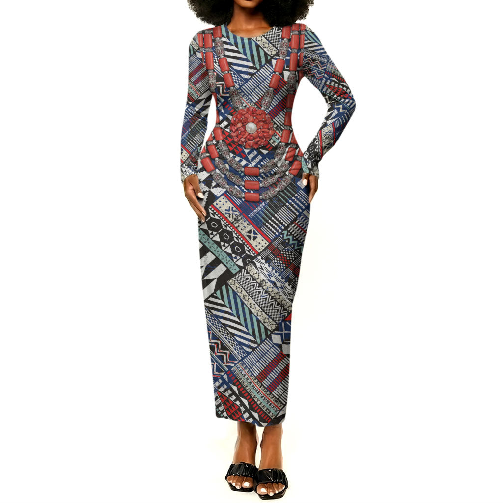 Nigeria Traditional Coral Bead Attire Long Sleeve Bodycon Dress Tribal African Style