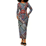 Nigeria Traditional Coral Bead Attire Long Sleeve Bodycon Dress Tribal African Style
