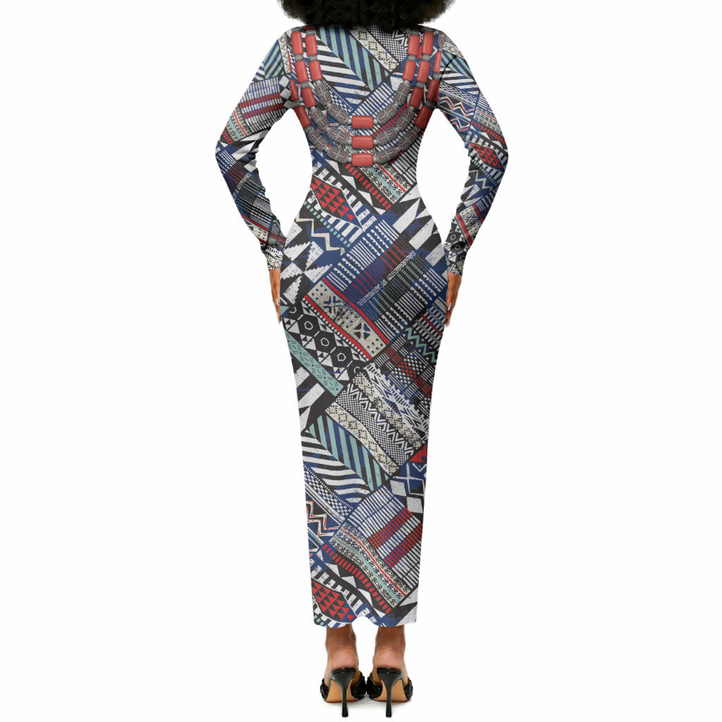 Nigeria Traditional Coral Bead Attire Long Sleeve Bodycon Dress Tribal African Style