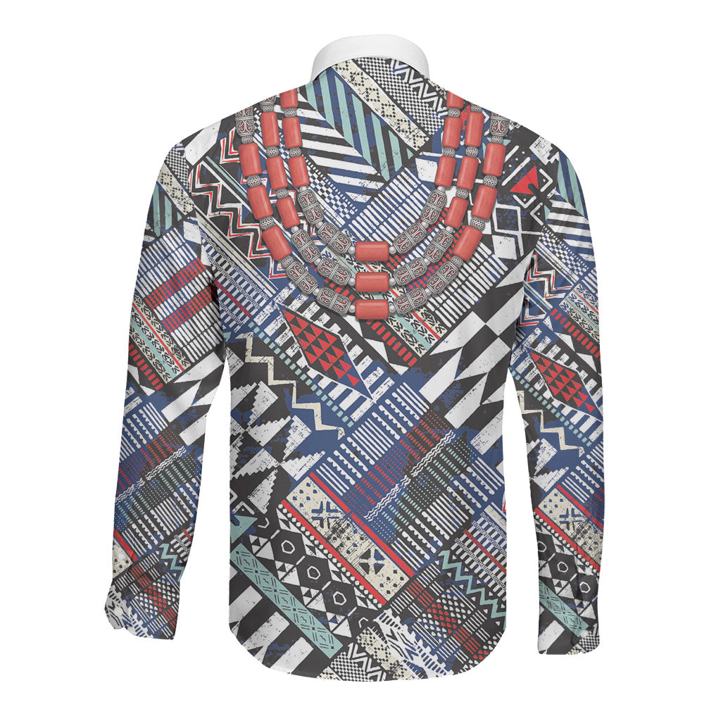 Nigeria Traditional Coral Bead Attire Long Sleeve Button Shirt Tribal African Style