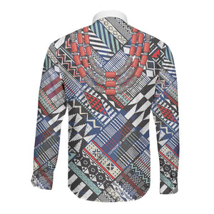 Nigeria Traditional Coral Bead Attire Long Sleeve Button Shirt Tribal African Style