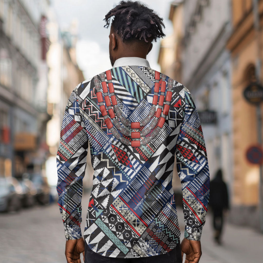 Nigeria Traditional Coral Bead Attire Long Sleeve Button Shirt Tribal African Style