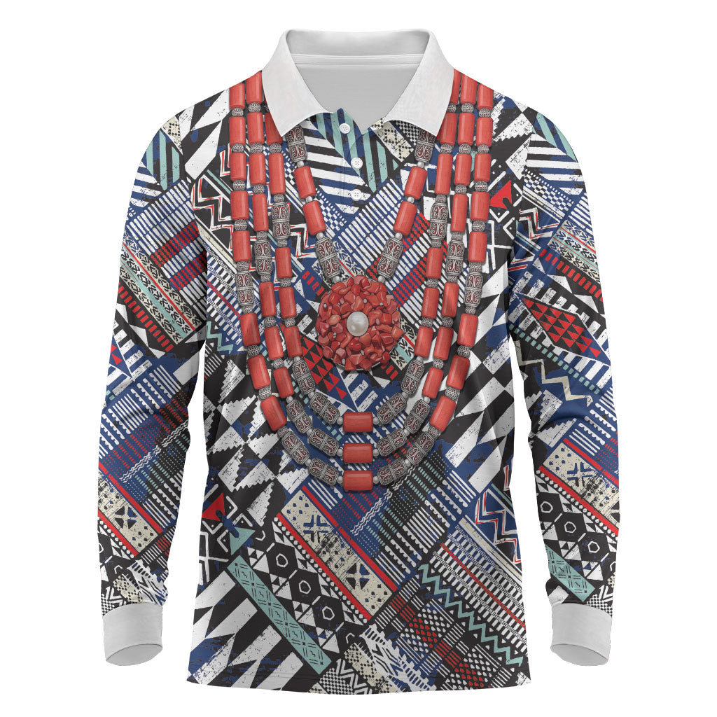 Nigeria Traditional Coral Bead Attire Long Sleeve Polo Shirt Tribal African Style