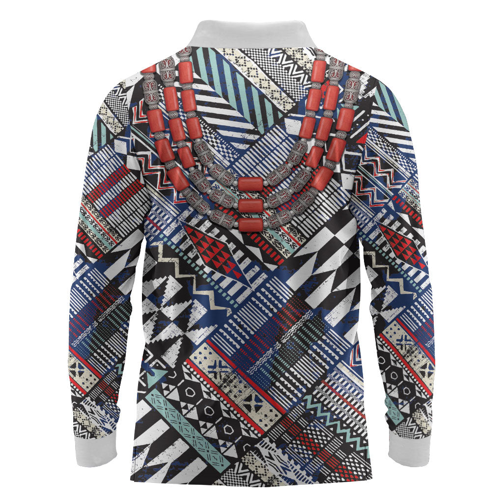 Nigeria Traditional Coral Bead Attire Long Sleeve Polo Shirt Tribal African Style