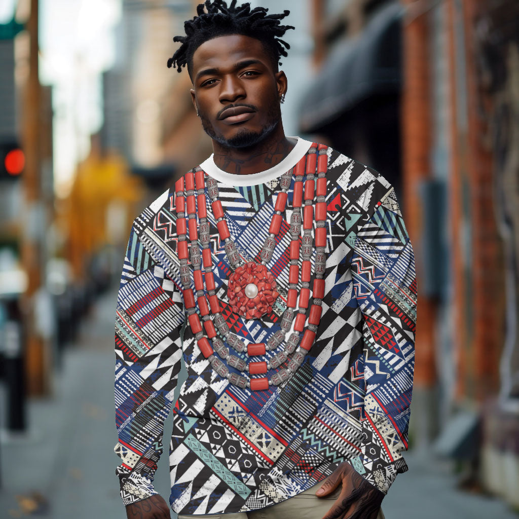 Nigeria Traditional Coral Bead Attire Long Sleeve Shirt Tribal African Style