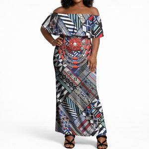 Nigeria Traditional Coral Bead Attire Off Shoulder Maxi Dress Tribal African Style