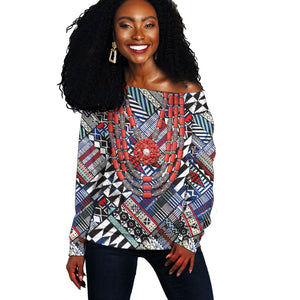 Nigeria Traditional Coral Bead Attire Off Shoulder Sweater Tribal African Style
