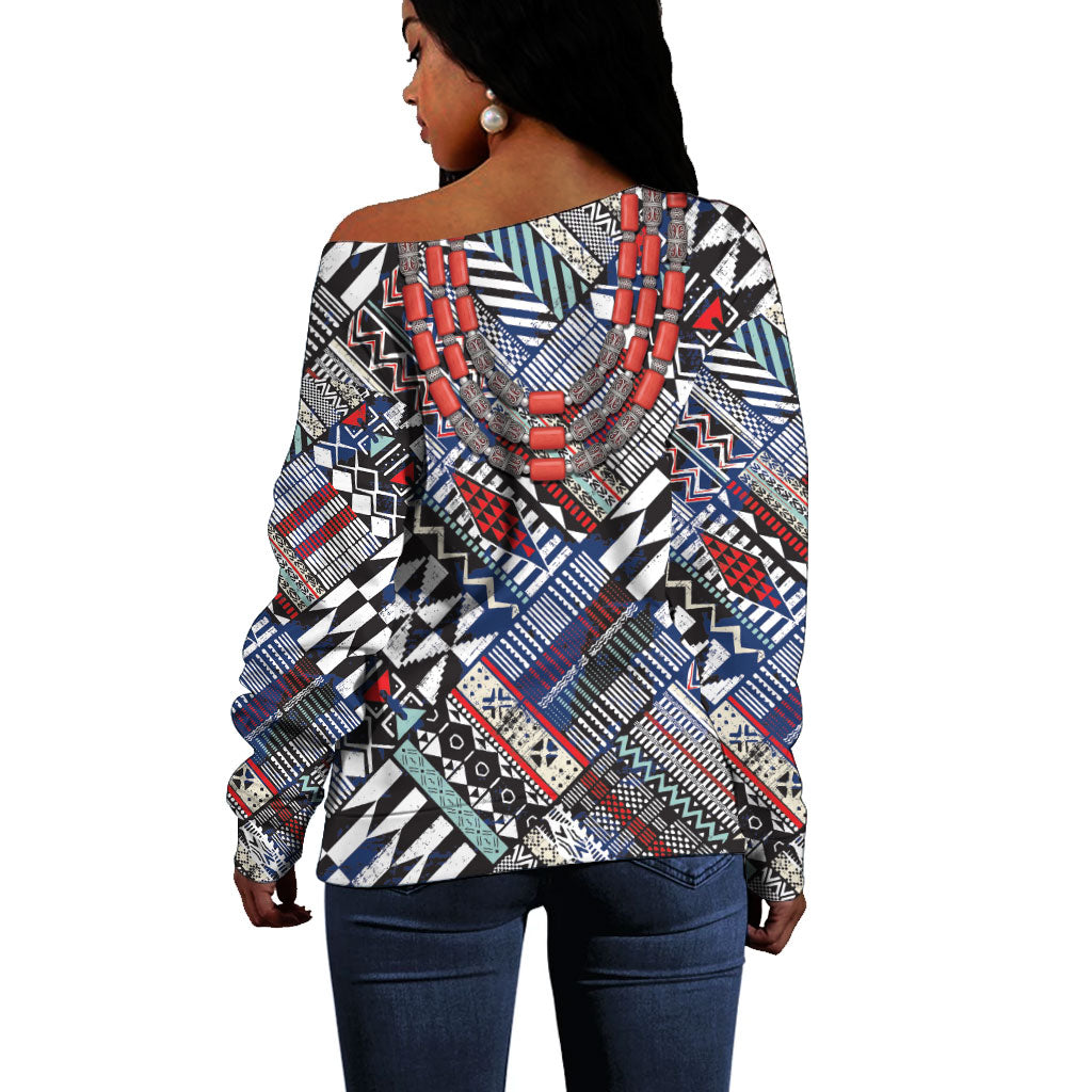Nigeria Traditional Coral Bead Attire Off Shoulder Sweater Tribal African Style