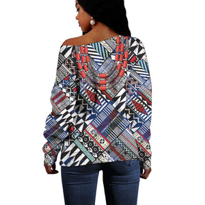Nigeria Traditional Coral Bead Attire Off Shoulder Sweater Tribal African Style