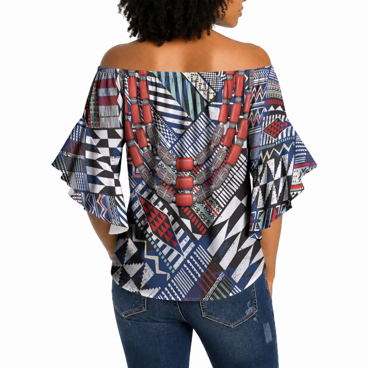 Nigeria Traditional Coral Bead Attire Off Shoulder Wrap Waist Top Tribal African Style