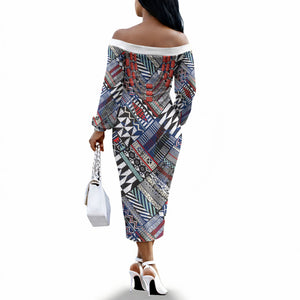 Nigeria Traditional Coral Bead Attire Off The Shoulder Long Sleeve Dress Tribal African Style