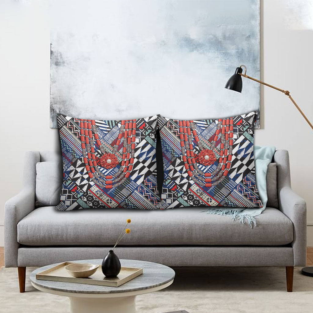 Nigeria Traditional Coral Bead Attire Pillow Cover Tribal African Style