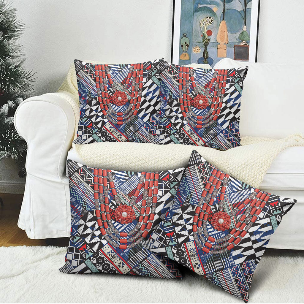 Nigeria Traditional Coral Bead Attire Pillow Cover Tribal African Style